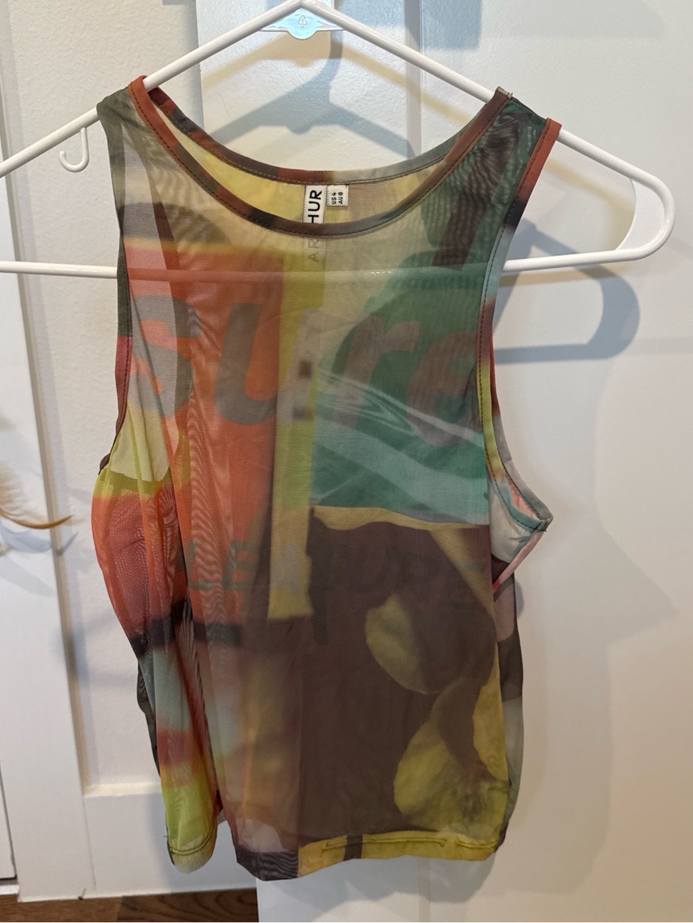 Sheer Multicolor Graphic Mesh Tank Top - Yellow/Green/Orange